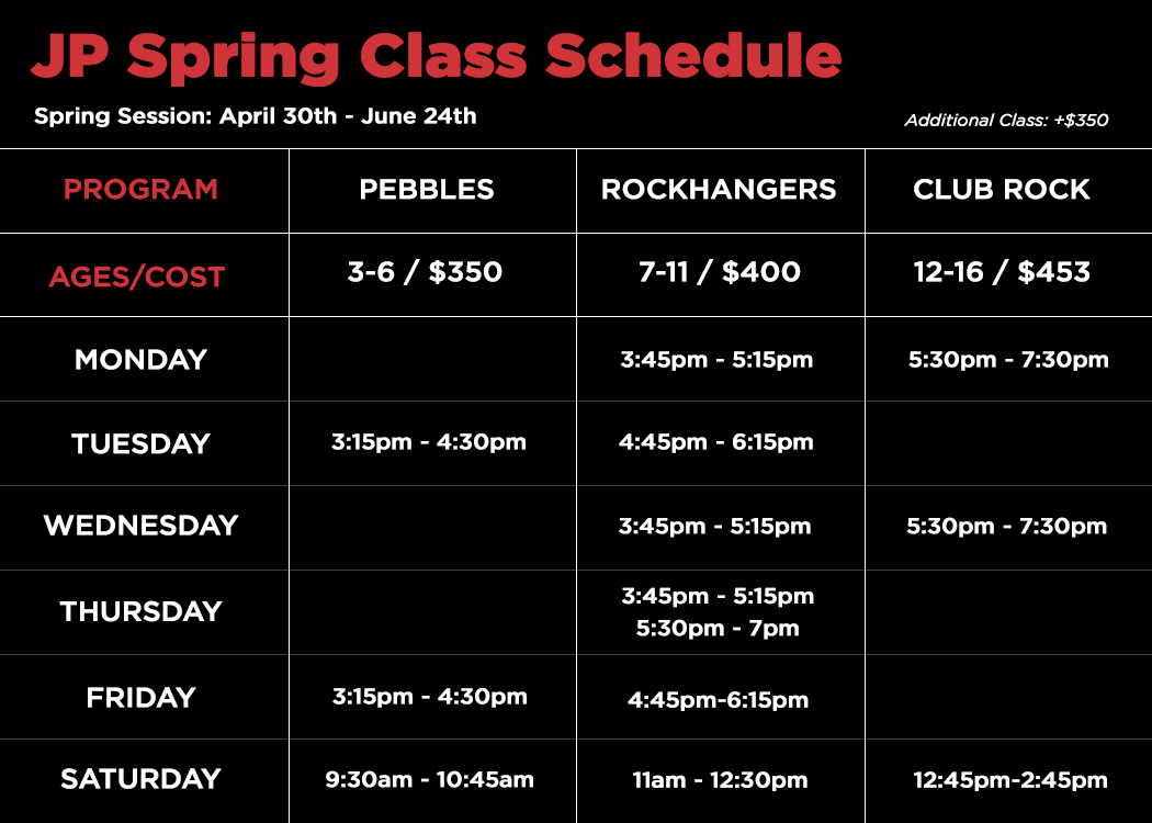 Junior Program Class Schedule Spring 24