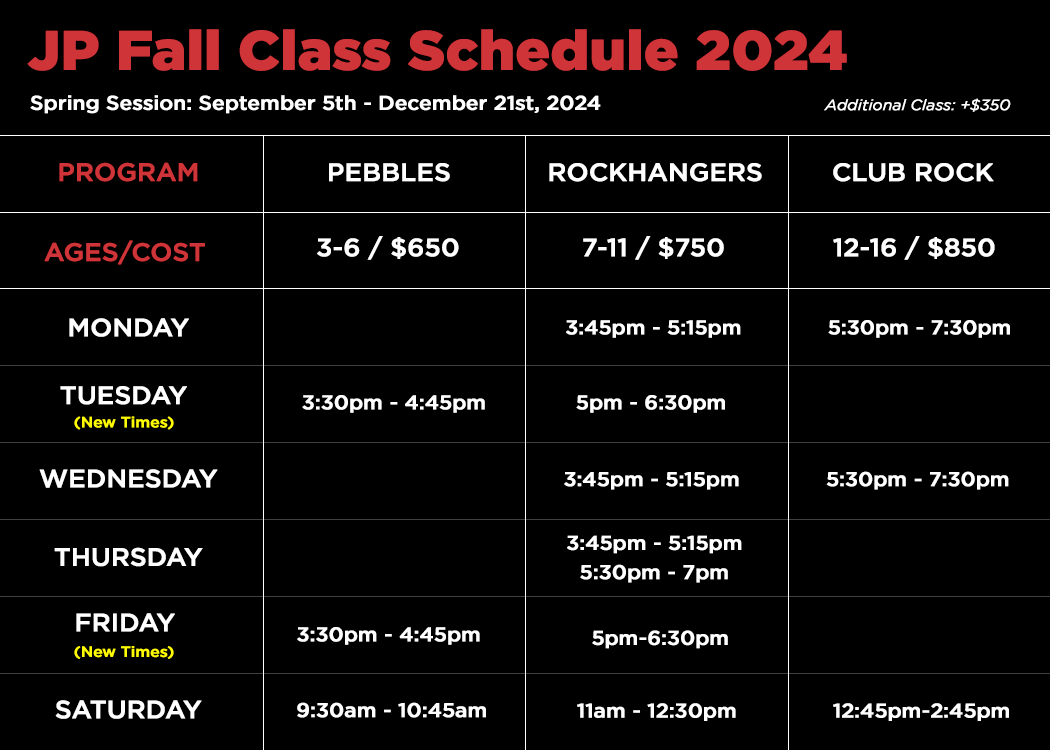 Junior Program Class Schedule Fall 24