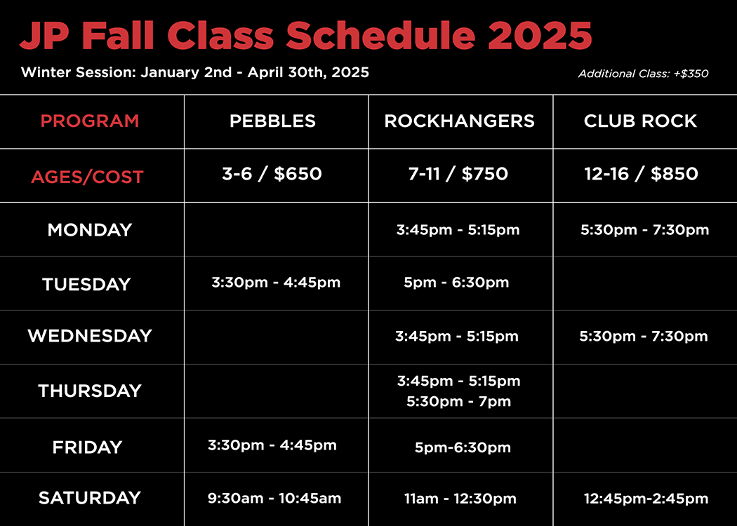 Junior Program Class Schedule Winter 2025