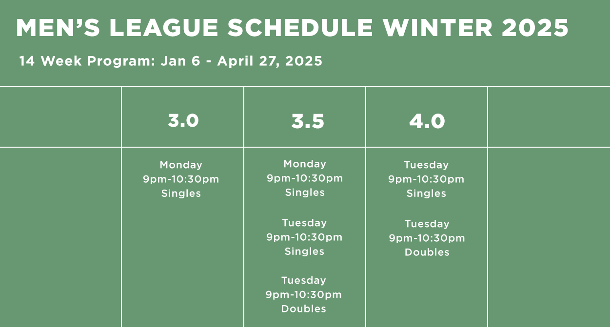 Men's League Program Schedule 2025 11182024