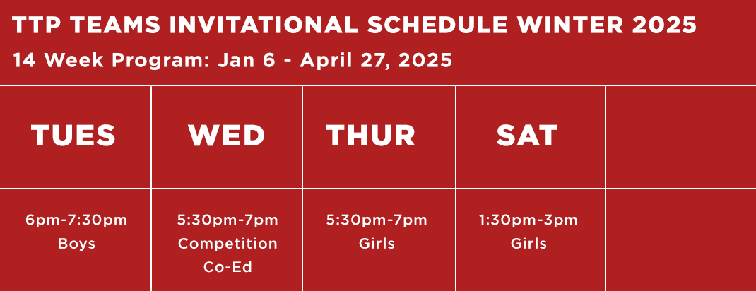 TTP Teams Invitational Schedule Winter 2025 11182024