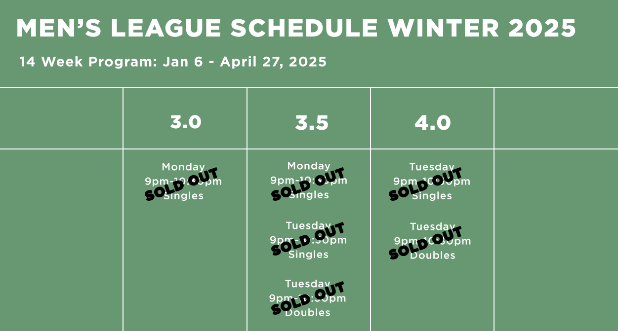 Men's League Program Schedule 2025 01092025