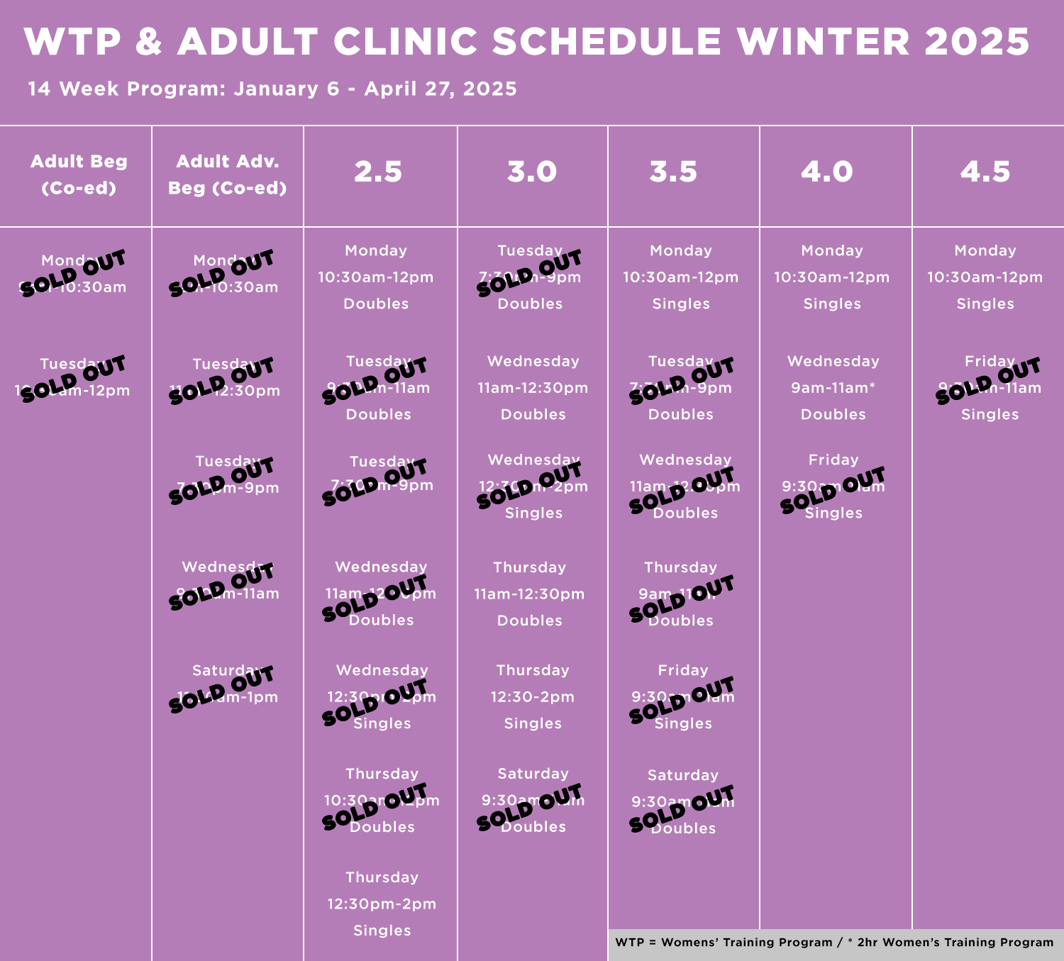 WTP & Adult Clinic Program Schedule Winter 2025 01072025