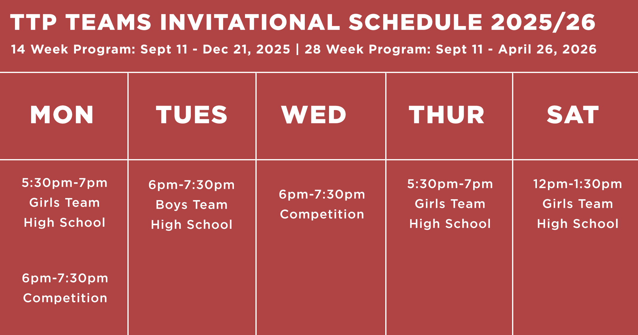 TTP Teams Invitational Schedule 2025 26 TTP Teams Invitational Schedule 2025 26