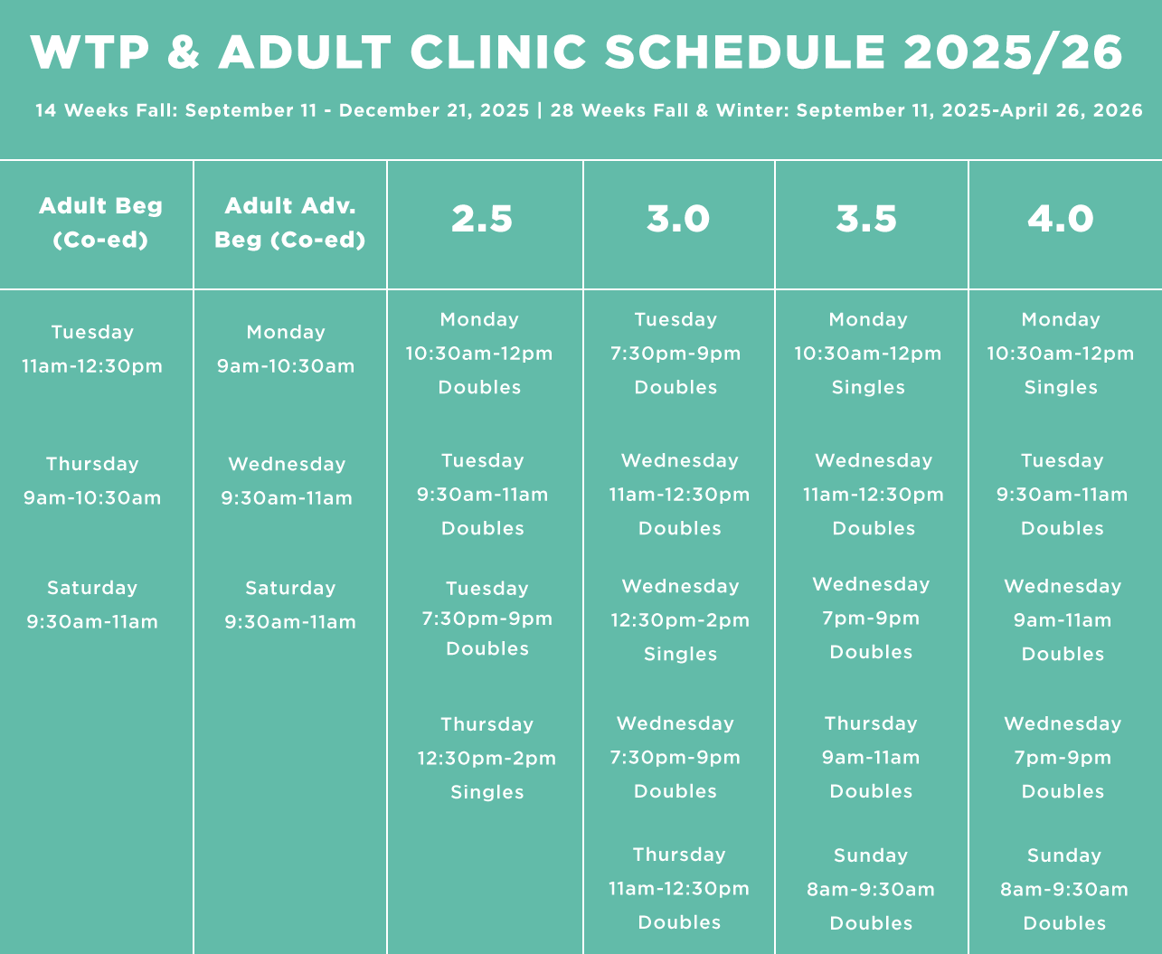 WTP & Adult Clinic Program Schedule 25 & 26 WTP & Adult Clinic Program Schedule 25 & 26