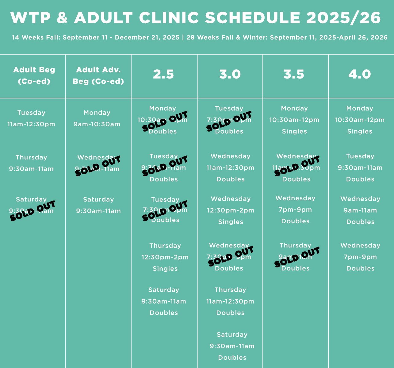 WTP & Adult Clinic Program Schedule 25 & 26 08212025 WTP & Adult Clinic Program Schedule 25 & 26 08212025