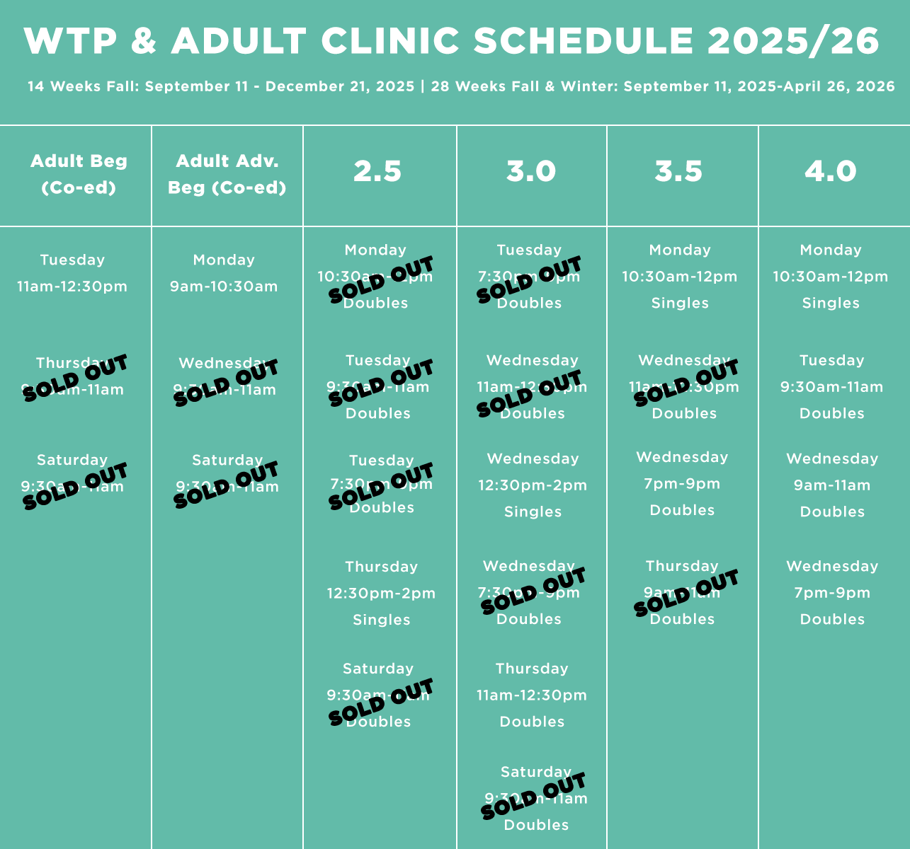 WTP & Adult Clinic Program Schedule 25 & 26 10012025
