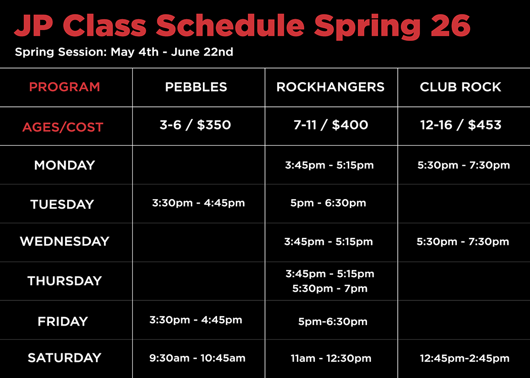 Junior Program Class Schedule Spring 26
